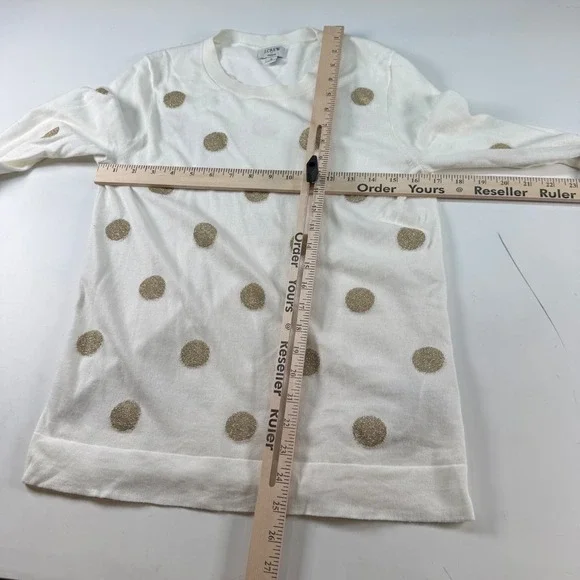 J Crew Teddie Polka Dot Sweater Womens Size Small Ivory Gold Metallic Knit - Picture 7 of 7